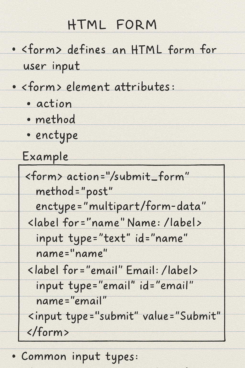 handwritten form notes